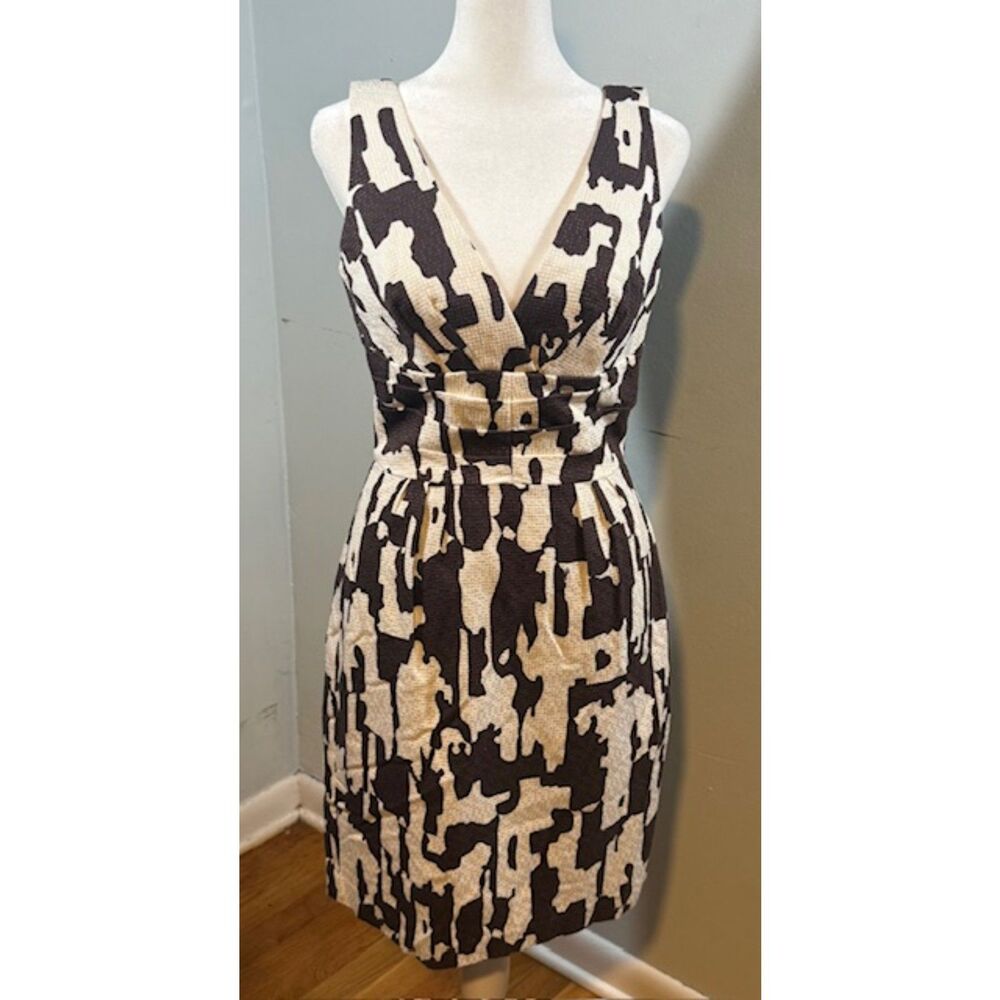 Trina Turk Abstract Print Silk Cotton Dress‎ Size 4 Brown White Palm Springs